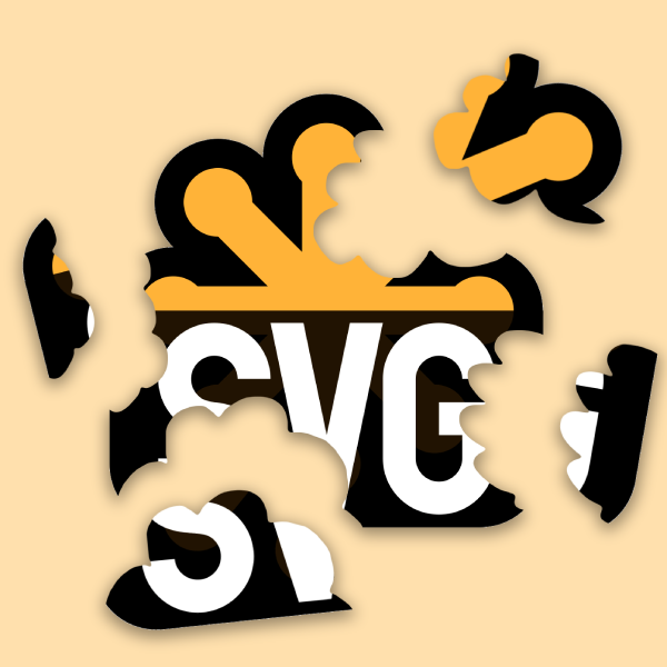 The SVG logo, with pieces of it separated and floating away, like a puzzle with missing pieces.
