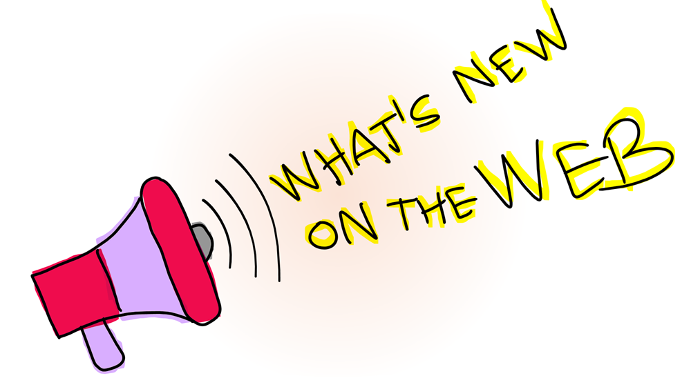 A drawing of a loudspeaker with the text What's New on the Web on it.