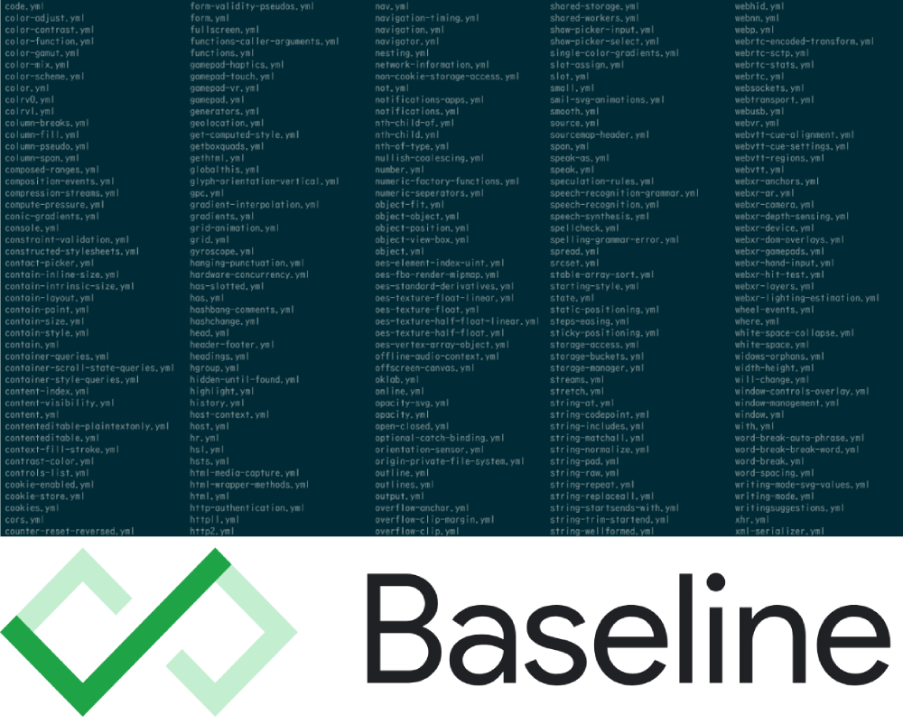 The Baseline logo, and a long list of the features defined in the web-features catalog